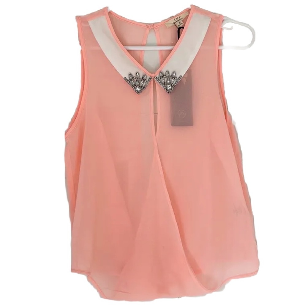 NWT IRIS LOS ANGELES top size S orange white embellished collar sleevele…